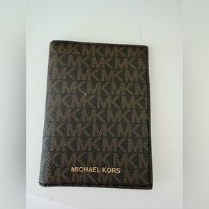 Michael Kors Brown and Black MK Monogram Passport Holder Wallet
